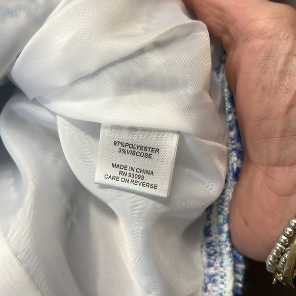 Tyler Boe Blue White Tweed Hook Front Blazer with Pockets size 6 - Picture 11 of 13